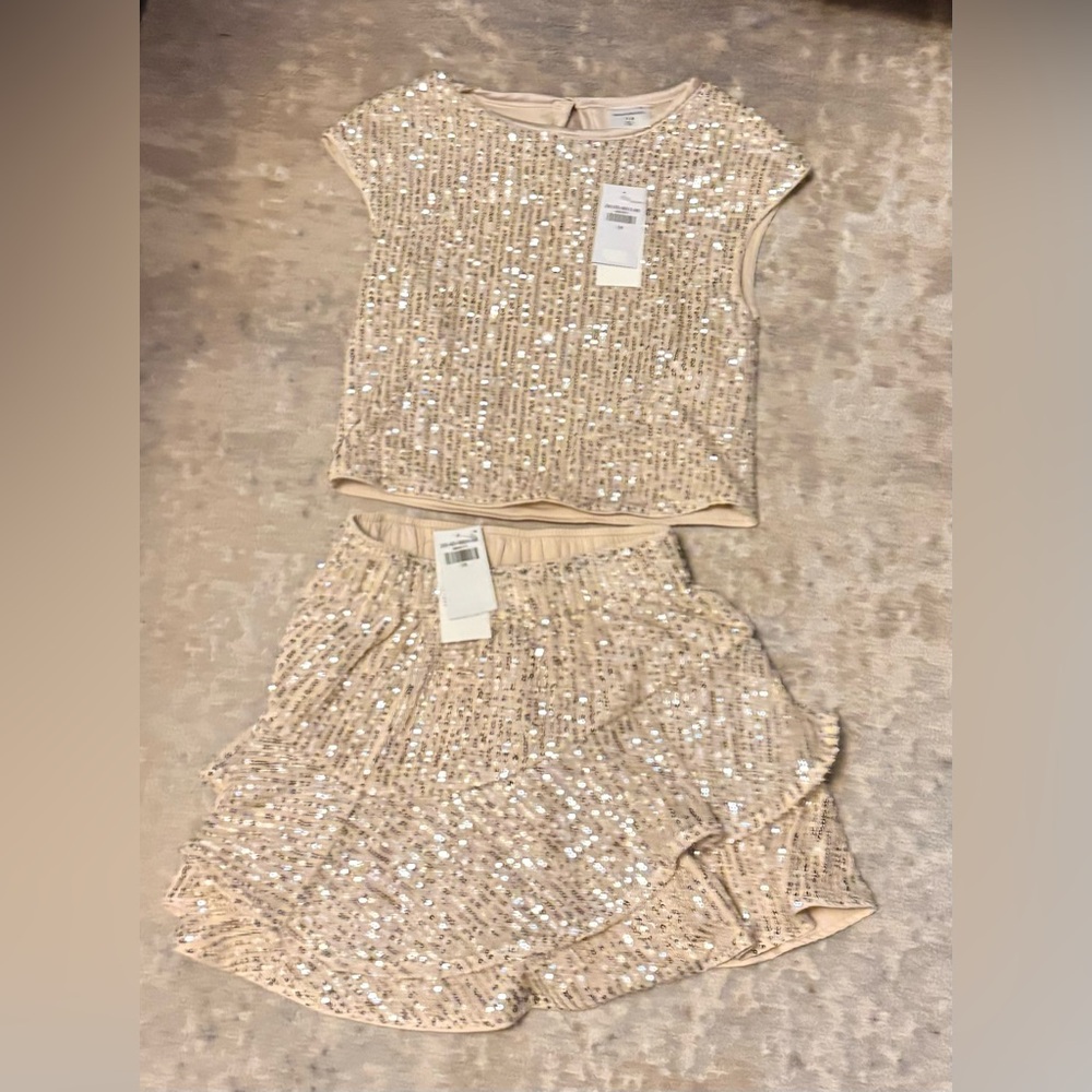 Abercrombie Kids Beige Sequin Top and Skirt Set
